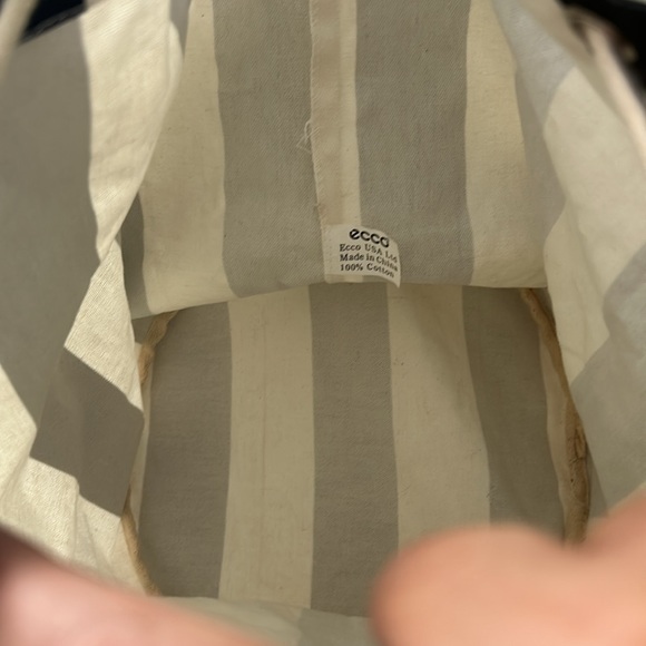 ECCO drawstring bag backpack black and white stripe canvas front pocket RARE EUC - Picture 7 of 8